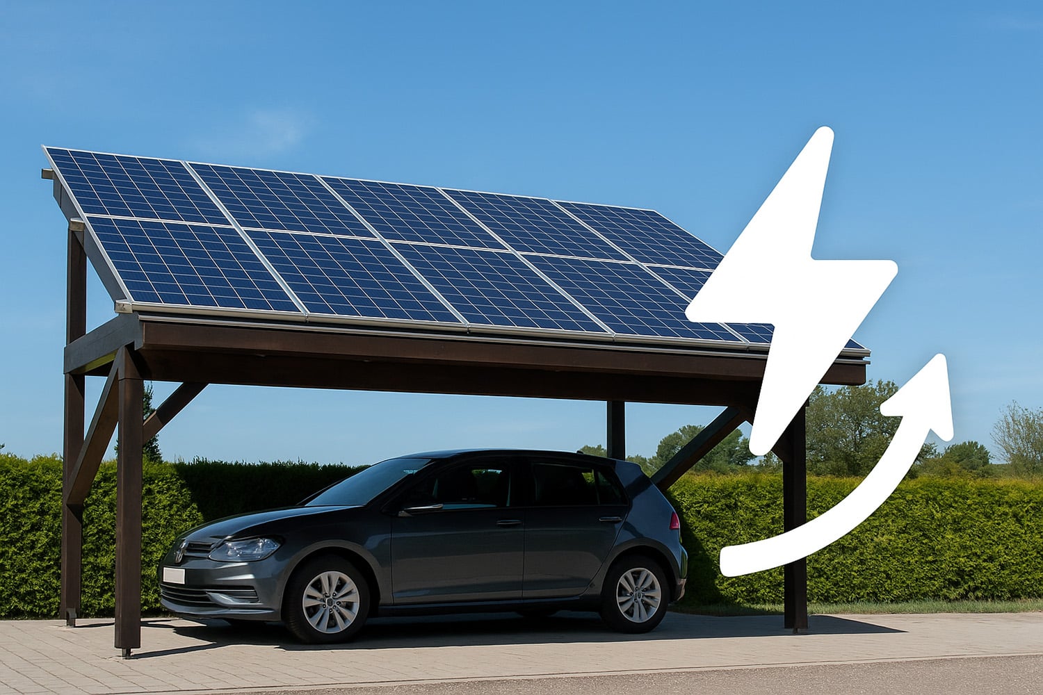PV-Carport mit Photovoltaik Anlage erzeugt Solarstrom für E-Mobilität und Eigenverbrauch auf Parkflächen