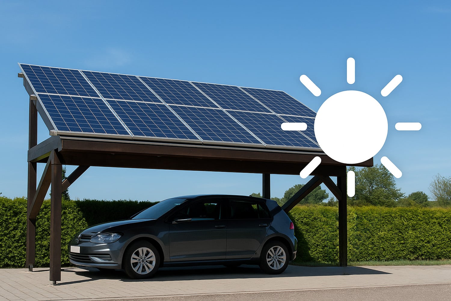 PV-Carport mit Photovoltaik Anlagen zur direkten Nutzung von Solarenergie und nachhaltigen Stromerzeugung für Parkflächen