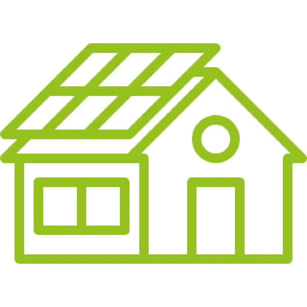 Icon einer Photovoltaik Dachanlage auf einem Gebäude zur nachhaltigen Solarstromerzeugung